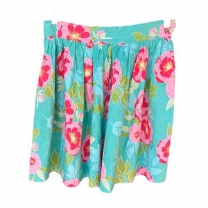Lil’ Lou Lou Aqua Blue and Pink Floral Mini Skirt